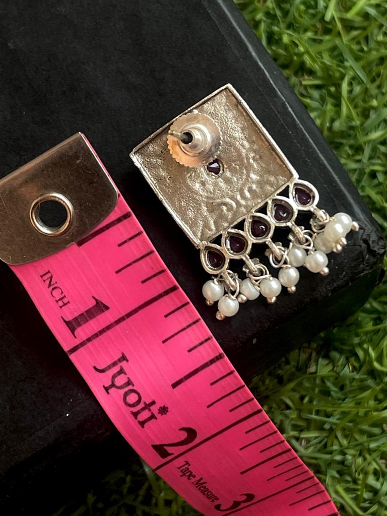 Square shape Brass silver Replica Stud Earring