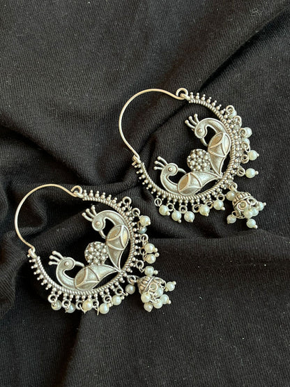 Peacock shape Hoop Oxidized Beaded Earring