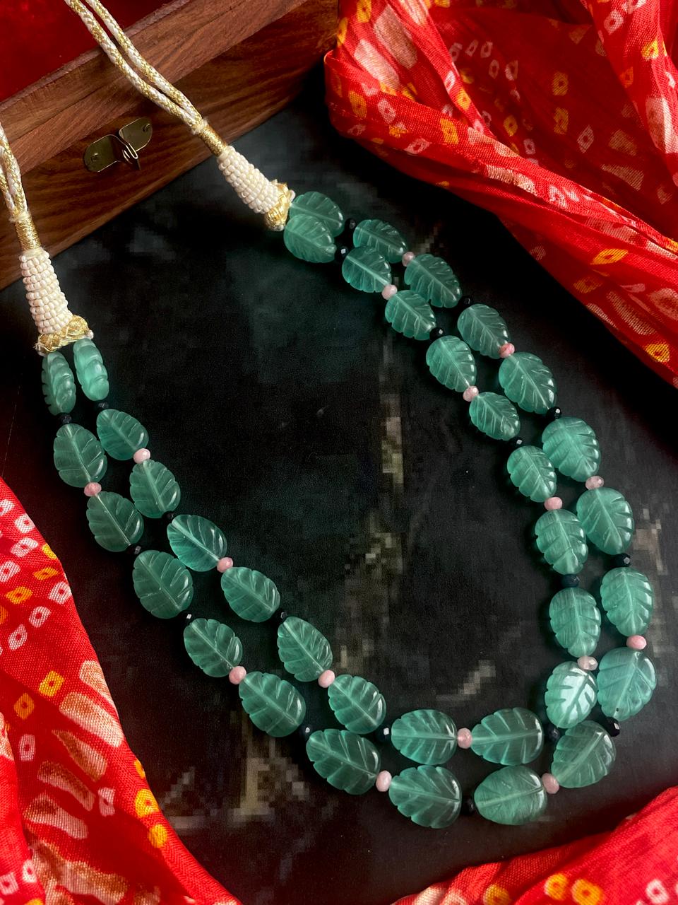 Semi Precious Carving Stone Partywear Double Layer Mala