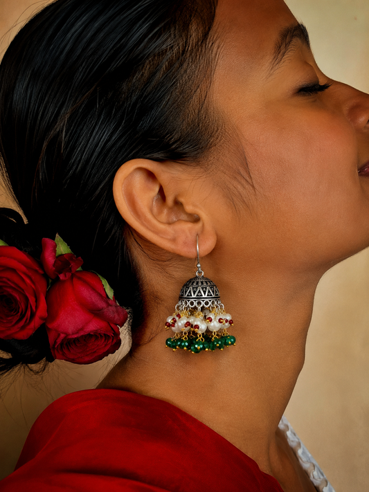 Stone Beaded Oxidized Ethnic Earring