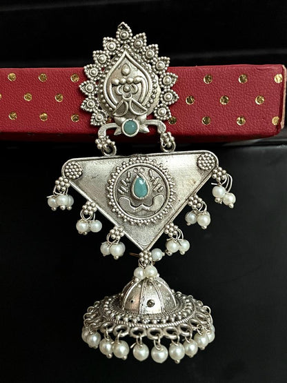 Silver ReplicaTriangular Top with Antique Jhumka Earring