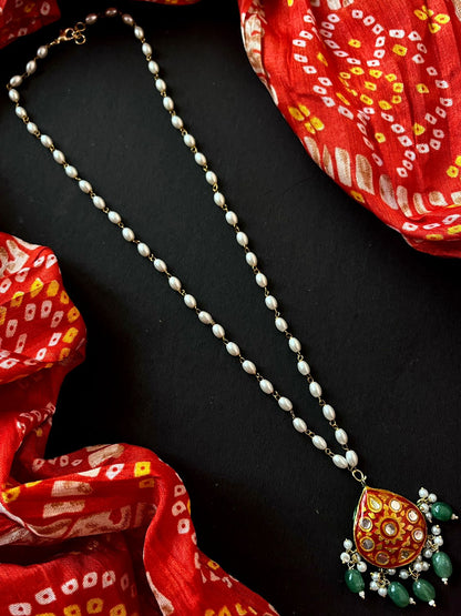 Lakh Pendant Rice Shell Pearl Mala Necklace