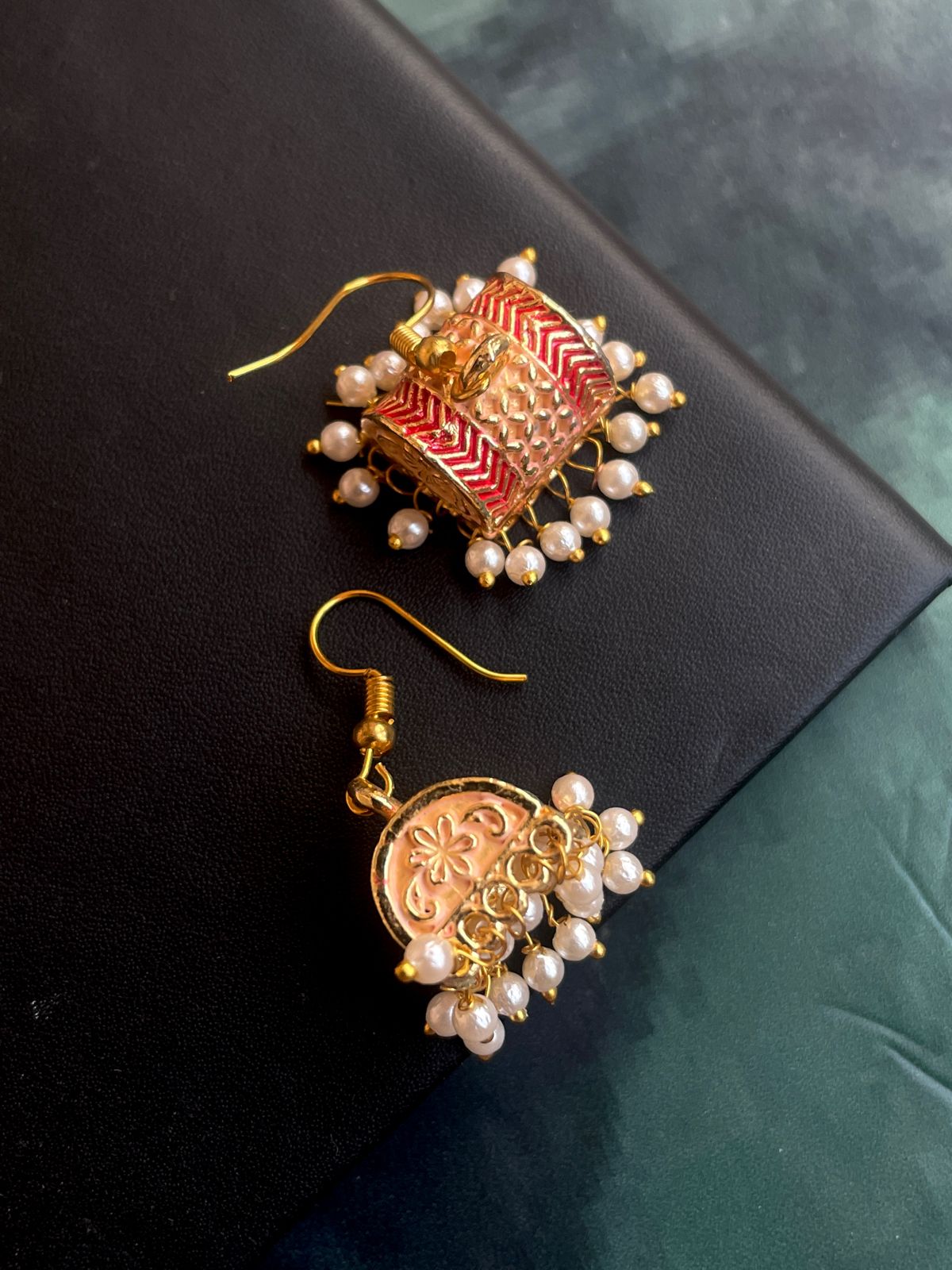 Meenakari Box Shape Double colour Earring