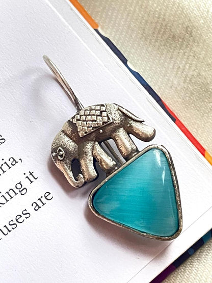 Brass Elephant with Monalisa Stone Stud Earring