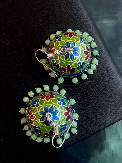 Meenakari set of 2 Jhumka Flower Print Earring