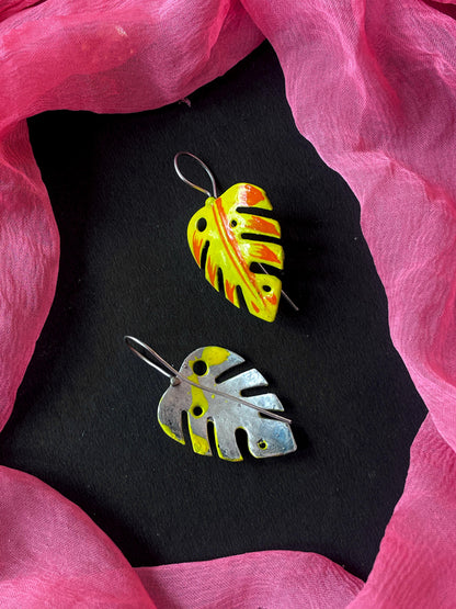 Hand Painted Leaf Shape Oxidized Earring