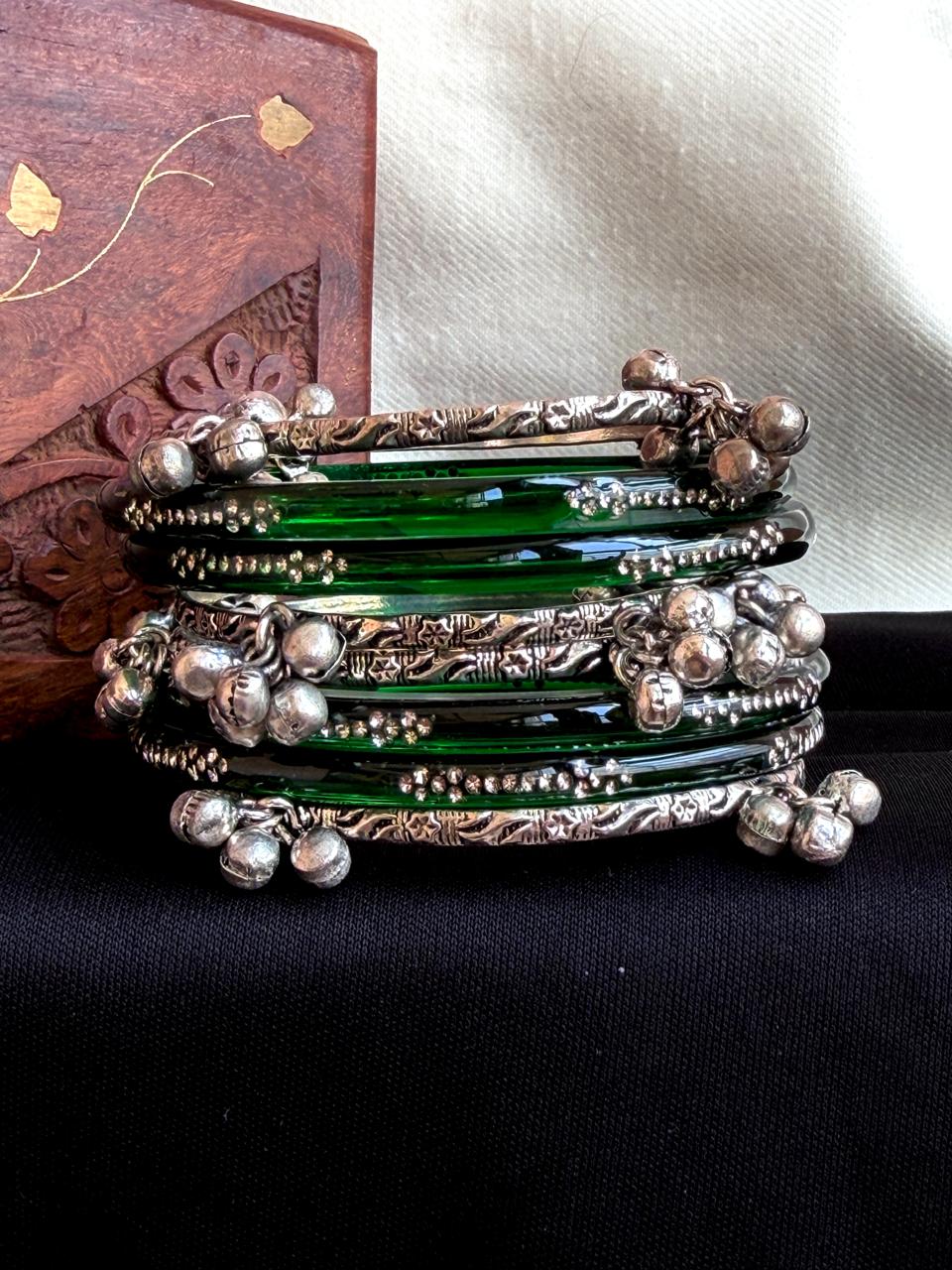 Acrylic Bangles with Metal Banglles set
