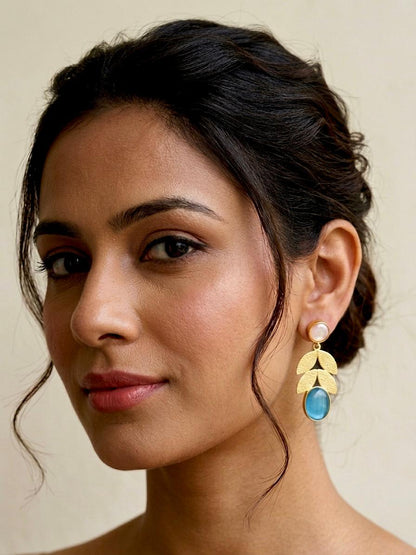 Monalisa Stone Sell Pearl Golden Leaf Earring