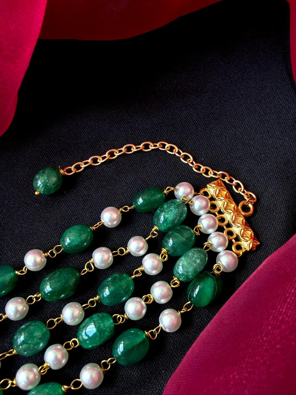 Stone Beads and Pearl Five Layered Bracelet