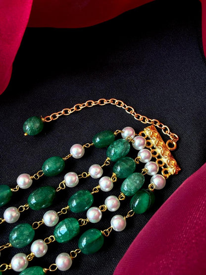Stone Beads and Pearl Five Layered Bracelet