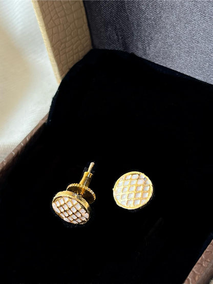 Gold-Plated Meenakari Checkered Small Stud Earring