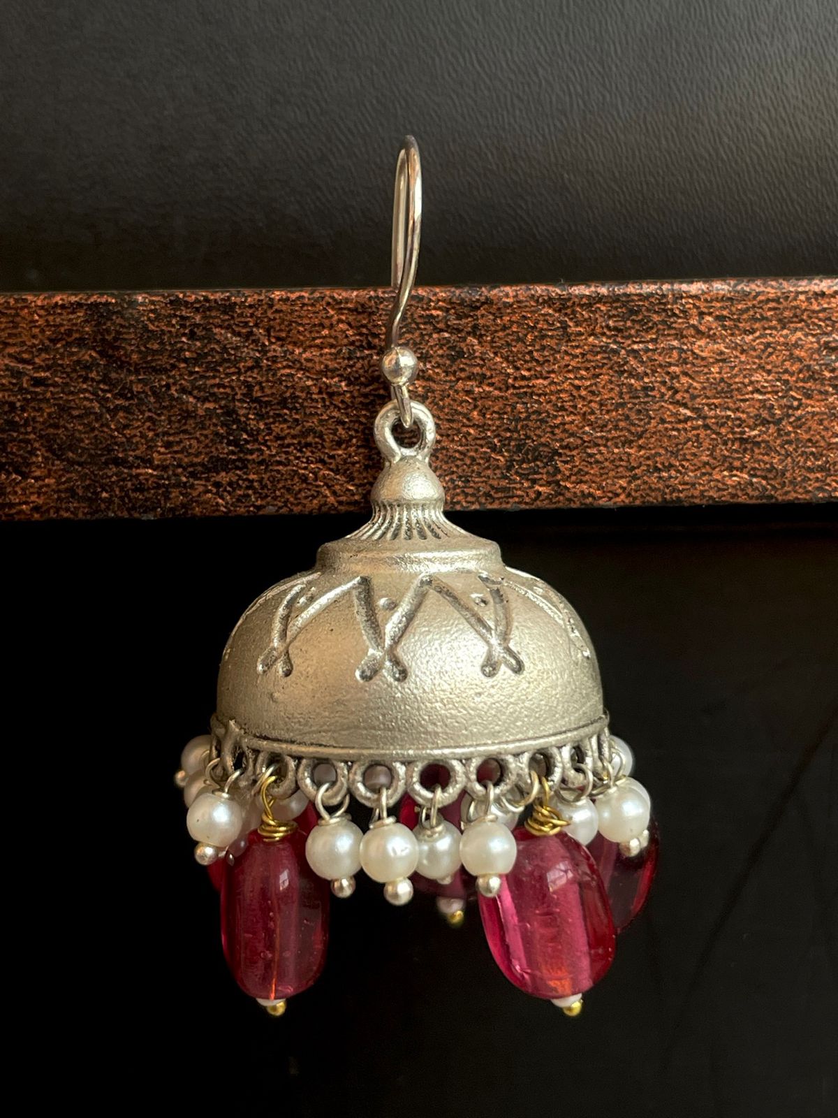 Silver Replica Jhmuka Earring with Natural Stones
