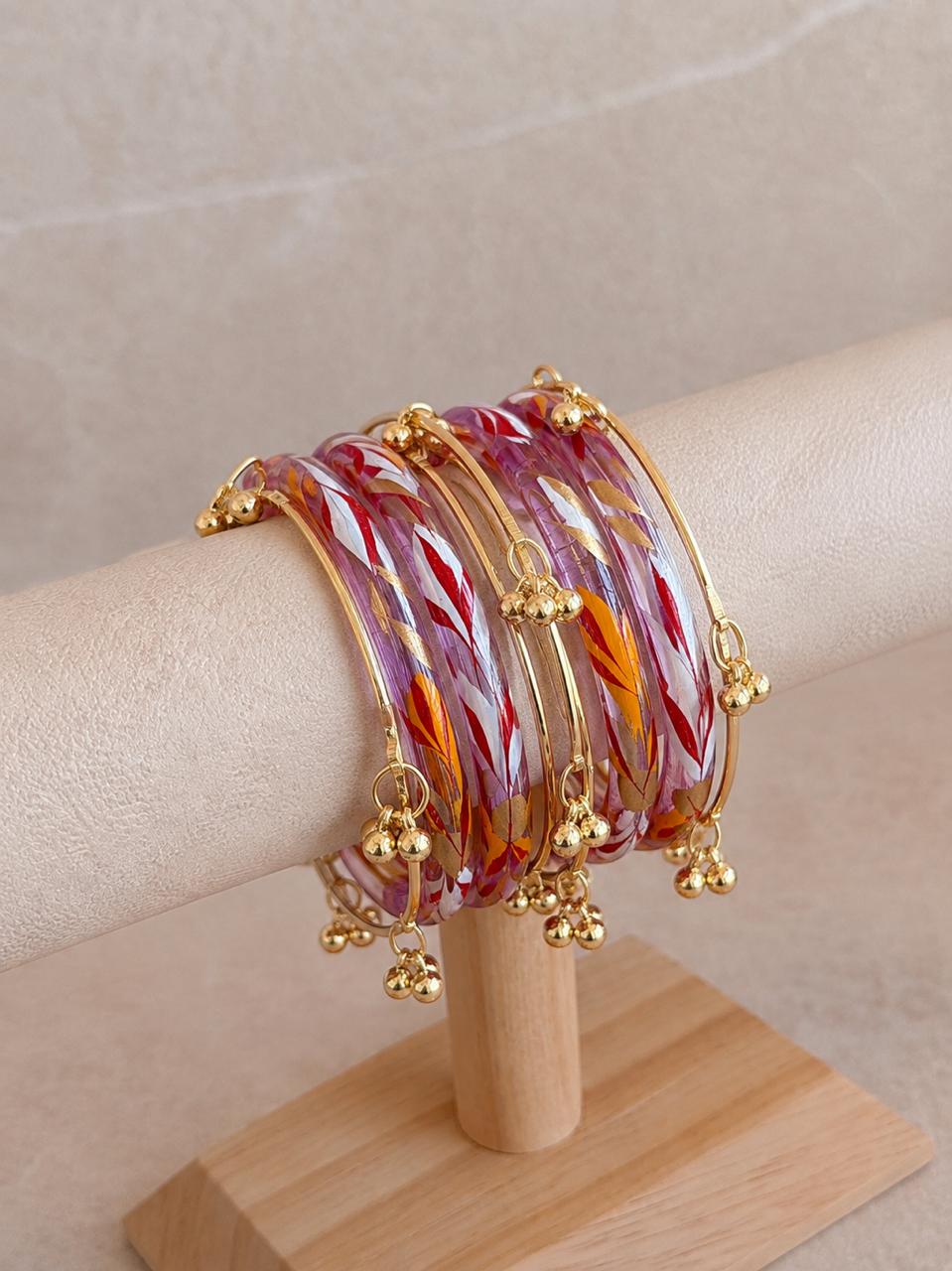 Glass Bangles with Metal Bangles set