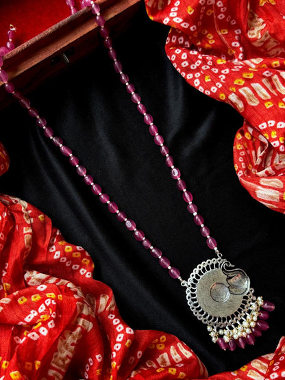 AD stone Oxidized Pendant Stone Baeded Mala Necklace