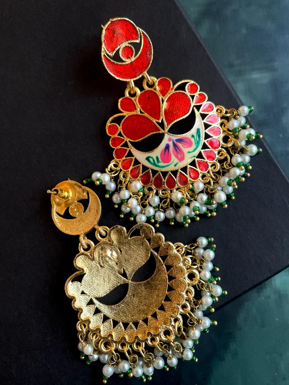 Meenakari Chandbali Flower Print Earring