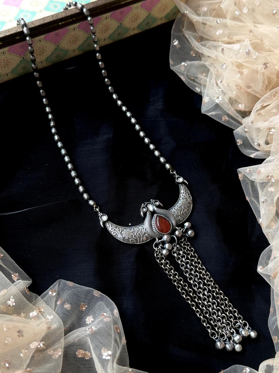 Monalisa Stone Oxidized Long Necklace