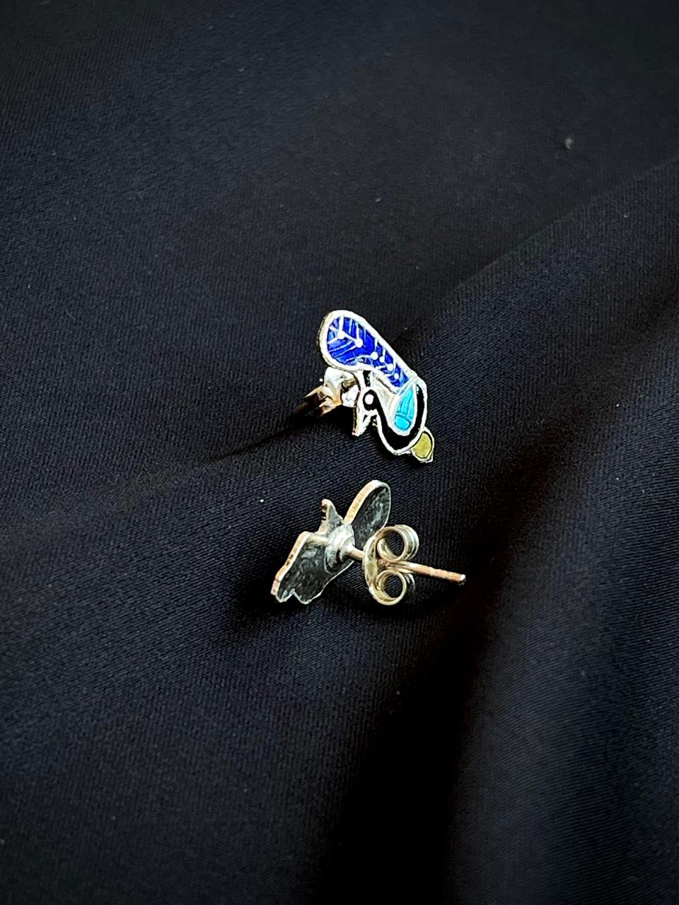 Meenakari Peacock Shape 92.5 Silver Stud Earring