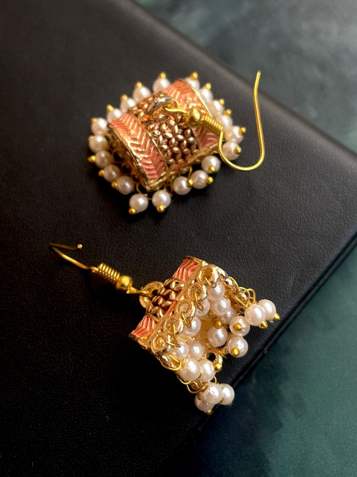 Meenakari Box Shape Double colour Earring