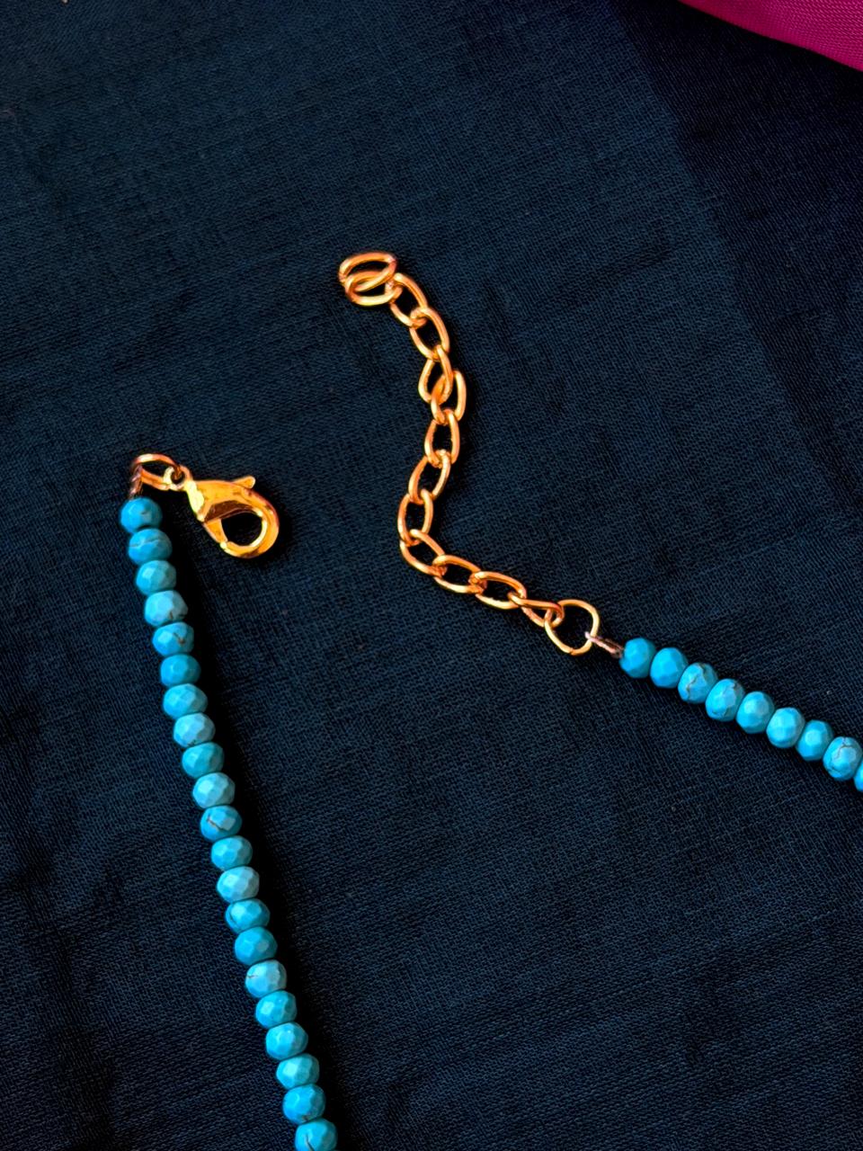 Stones Beads Single Layer Mala with Kundan Earring