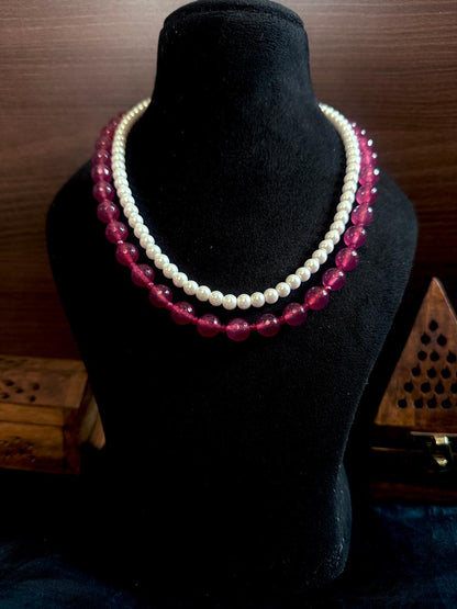 Stone Beads and Shell Pearl Double Layered Mala