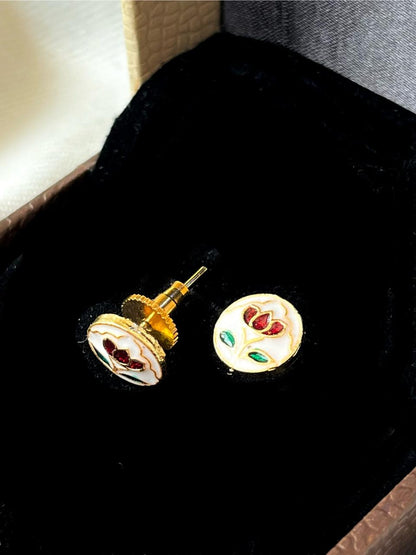 Meenakari Floral Print Small Stud Earring