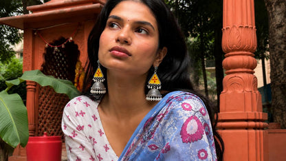 Hand Painted Top with Oxidized Jhumki Earring