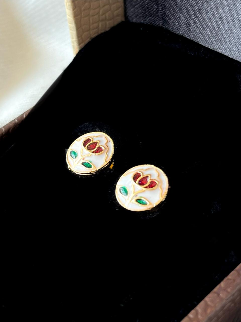 Meenakari Floral Print Small Stud Earring