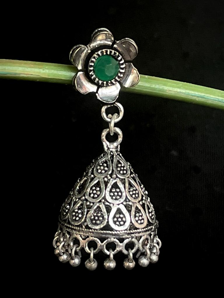 Oxidized Jhumka Earring in Brass with stone