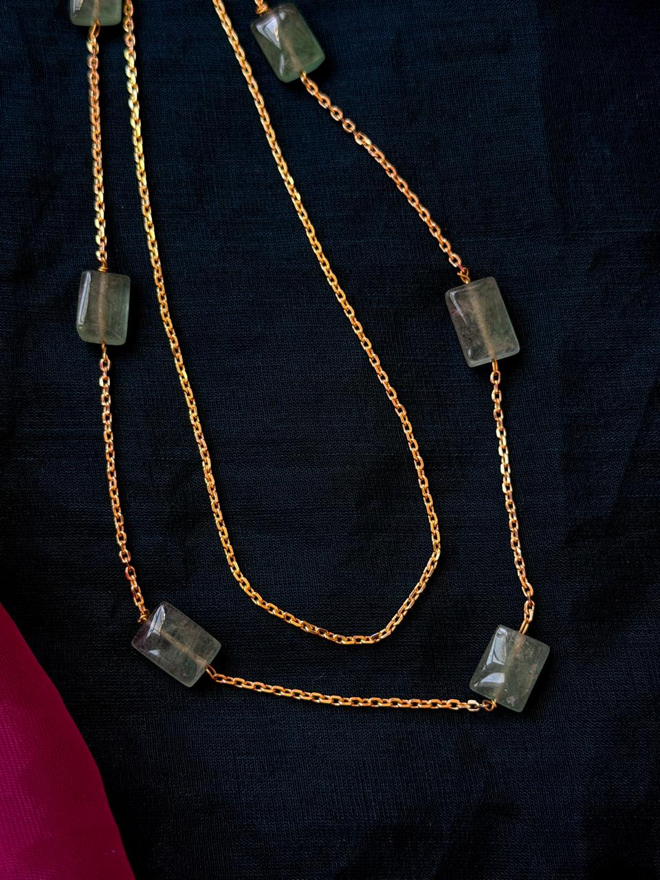 Stone Beaded Double Layer Chain Necklace with Earring Set