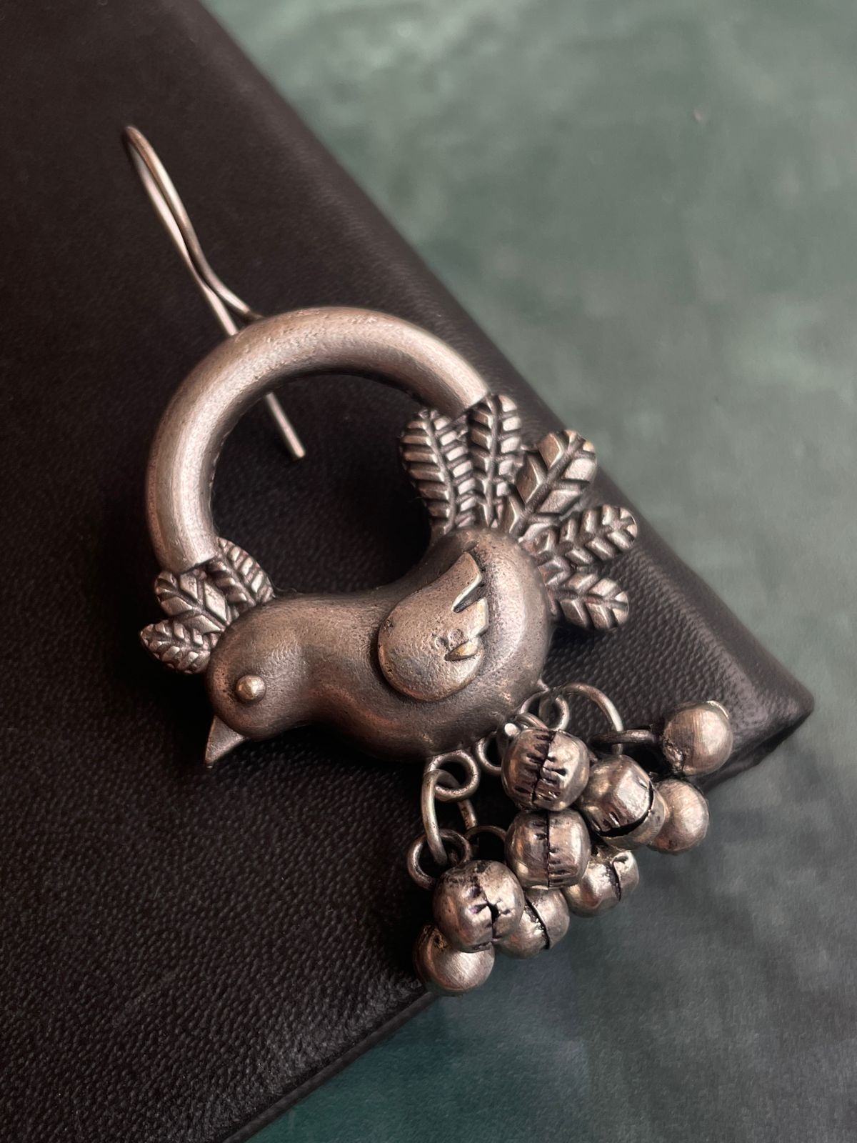 Bird Shape round Oxidized Earring with Ghunghroo