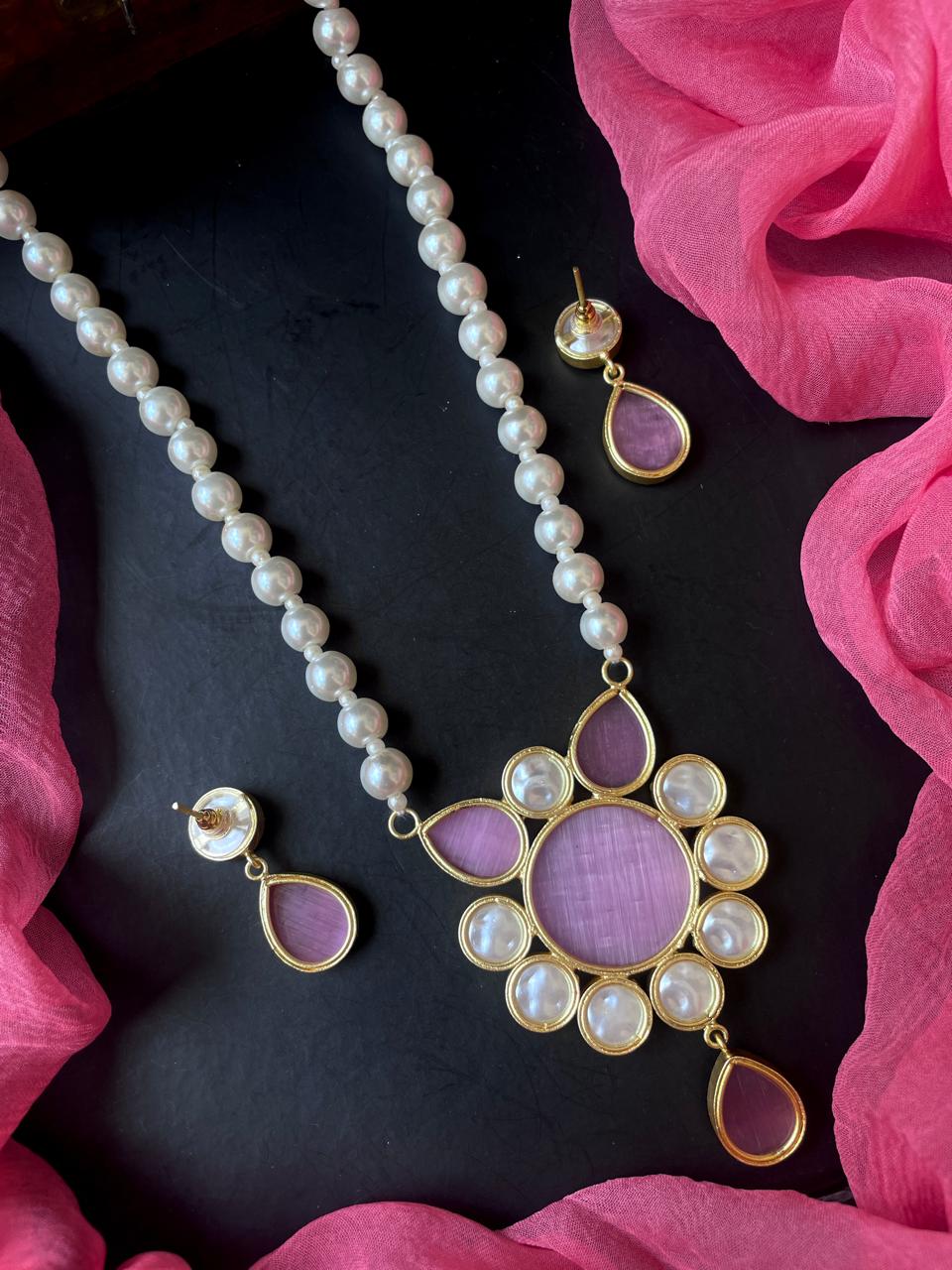 Monalisa Stone Shell Pearl Necklace with Earring set