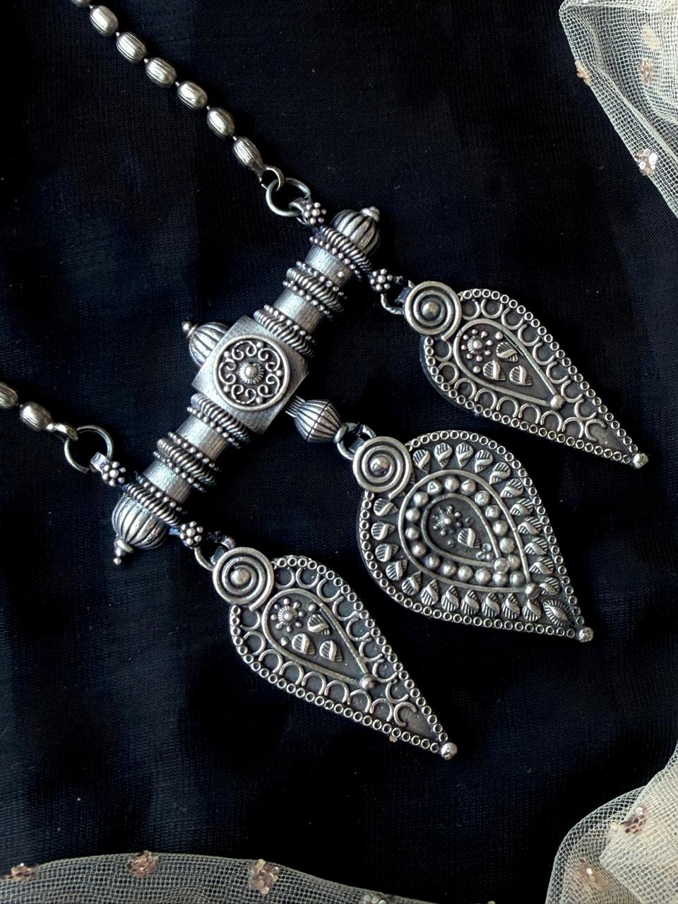 Oxidized Partywear Long Necklace with Earring set