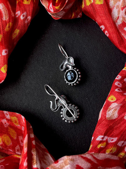 Monalisa Stone Oxidized Elephant shape Earring