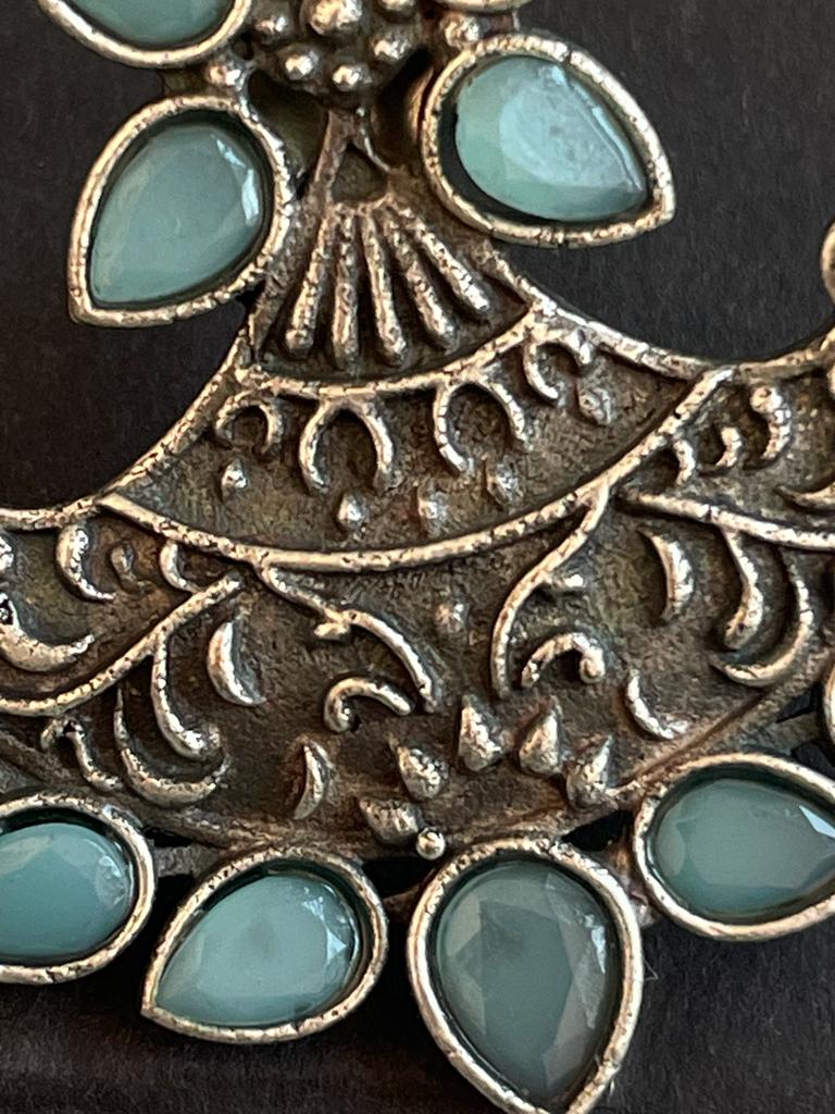 Oxidized in Brass Chandbali Earring with Stone work