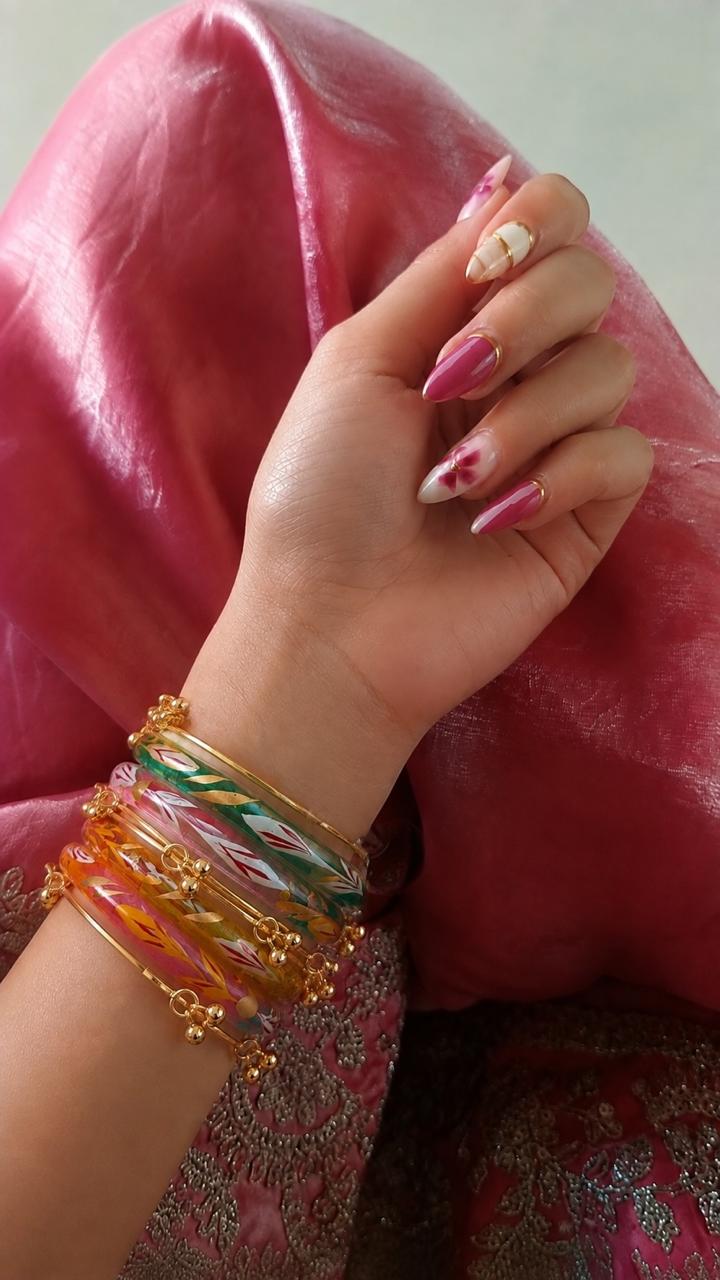 Glass Bangles with Metal Bangles set