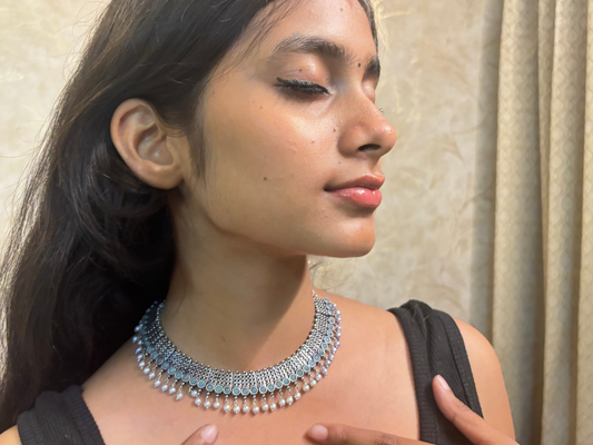 Oxidized Choker with Earring set