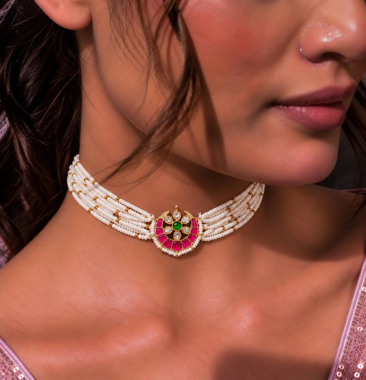 Pachi Kundan Pendant Choker Necklace with Earring set