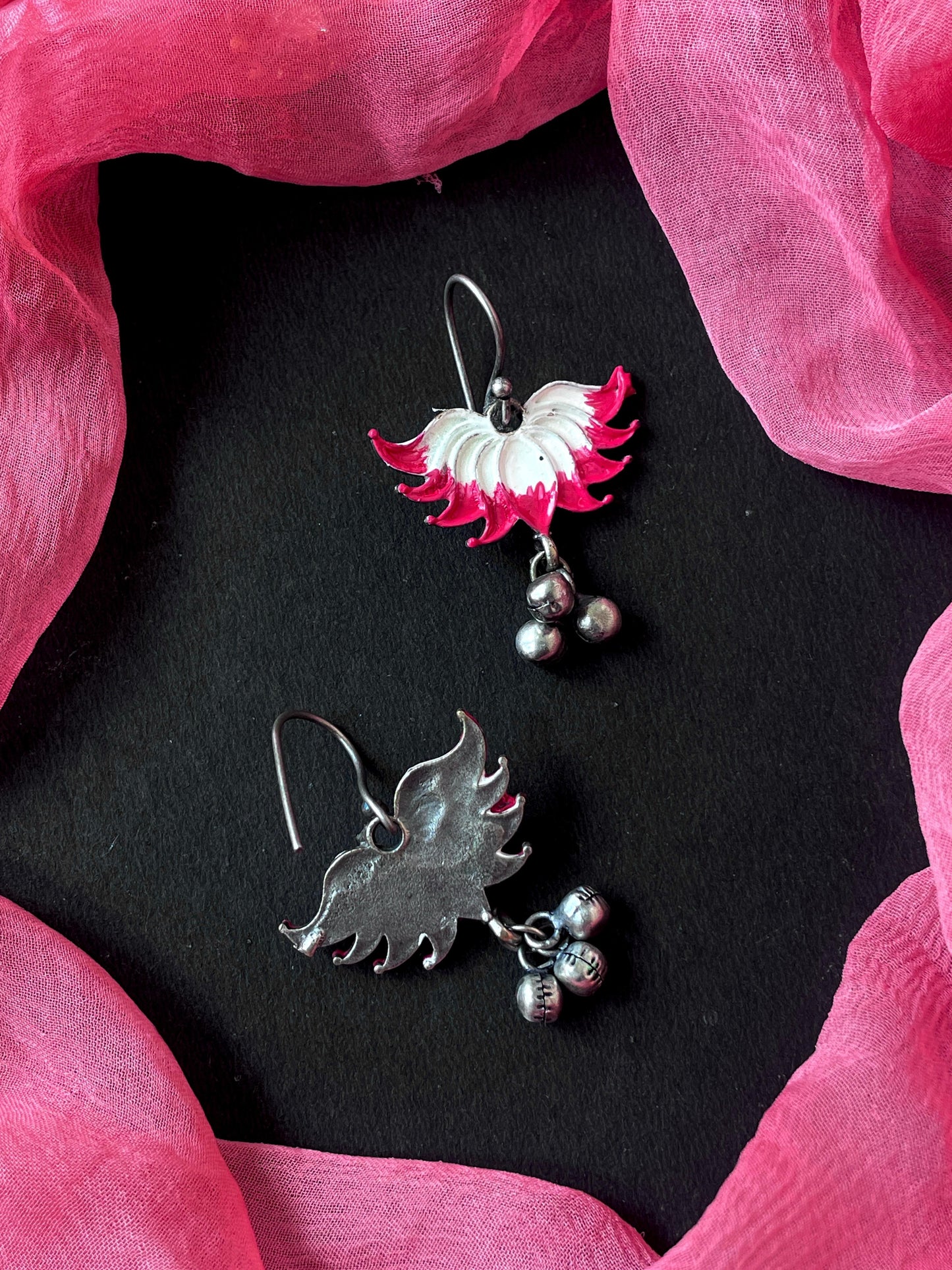 Hand Painted Oxidized Floral Ghunghroo Earring