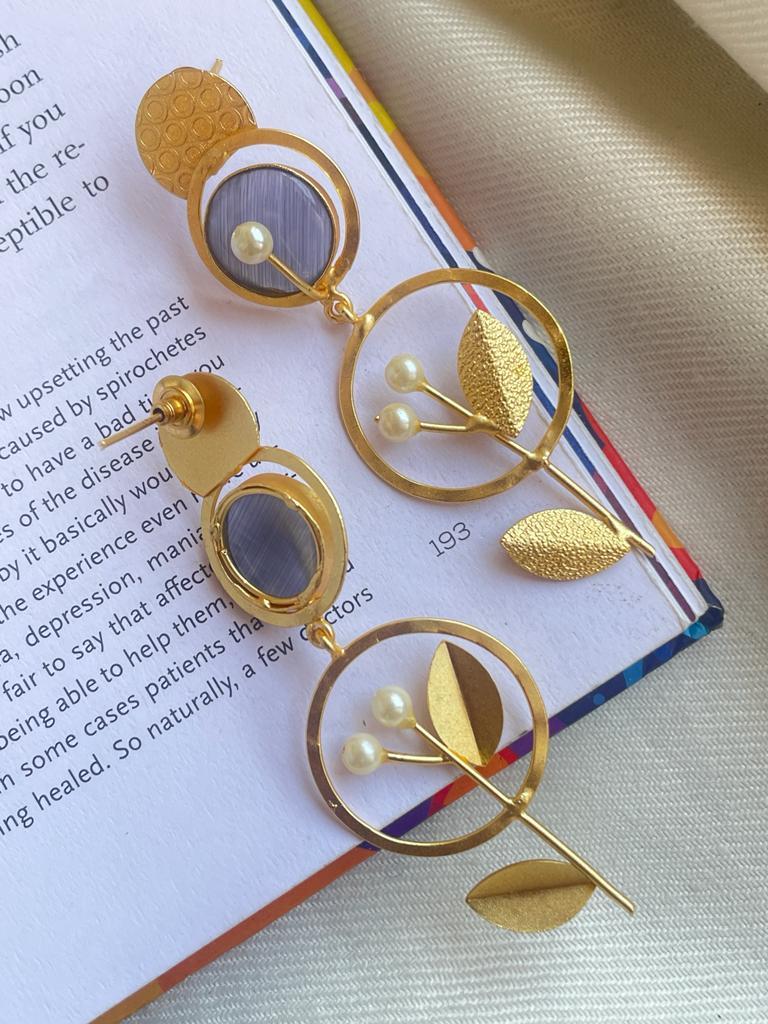 Mnalisa Stone Geometrical Golden Earring