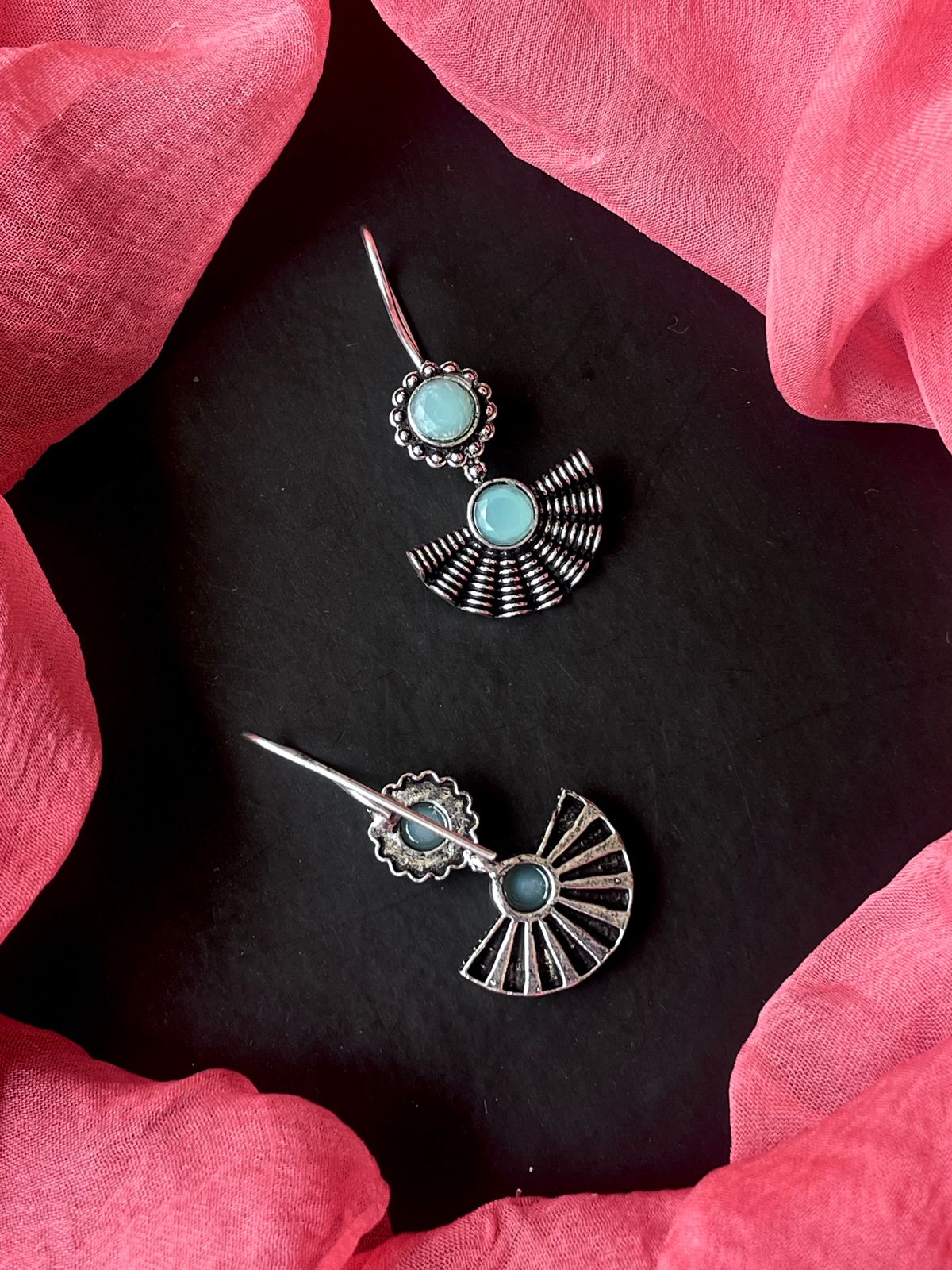 Monalisa Stone Oxidized Floral Earring