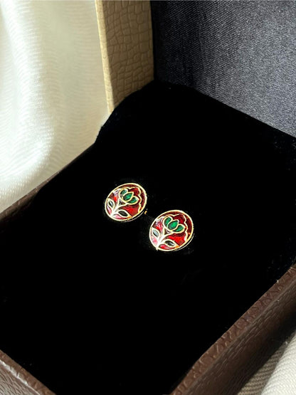 Meenakari Floral Print Small Stud Earring
