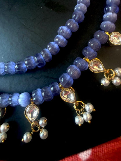 Monalisa Semi Precious Pumpkin Beaded Mala with Kundan and Earring Set