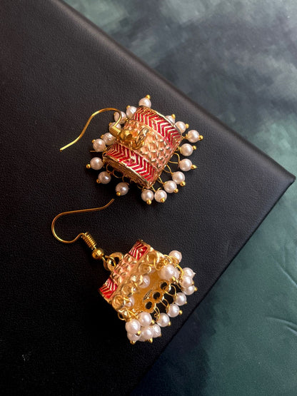 Meenakari Box Shape Double colour Earring