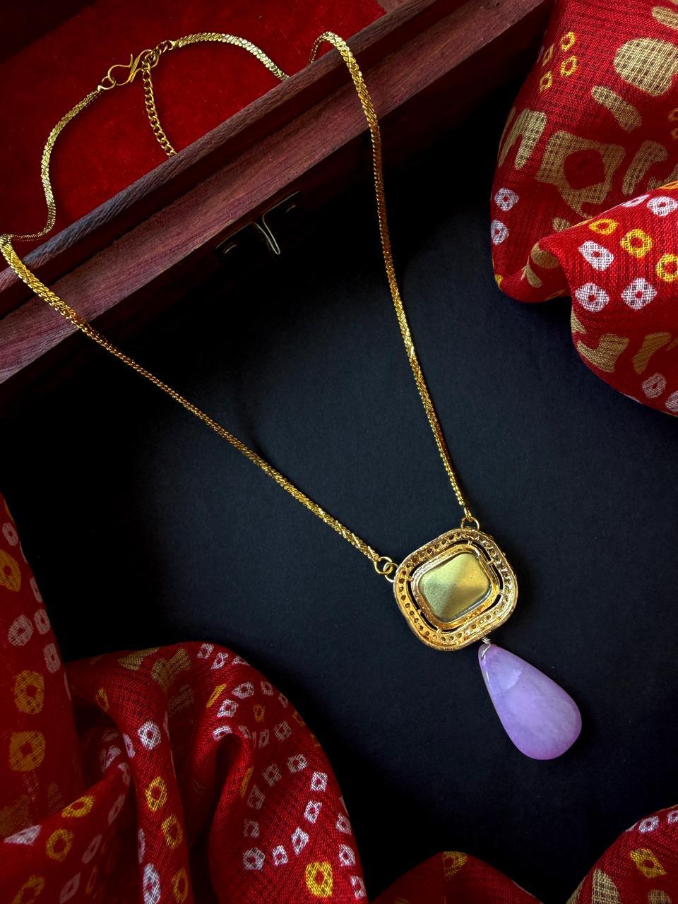 Kundan with Natural Stone PendantChain Necklace
