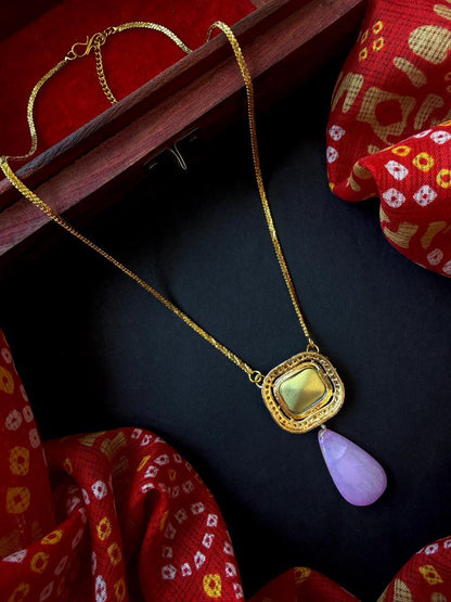 Kundan with Natural Stone PendantChain Necklace