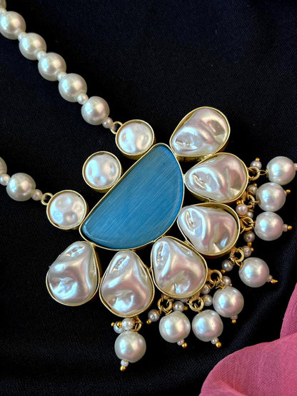 Monalisa Stone with Shell Pearl Pendant Necklace with Earring set