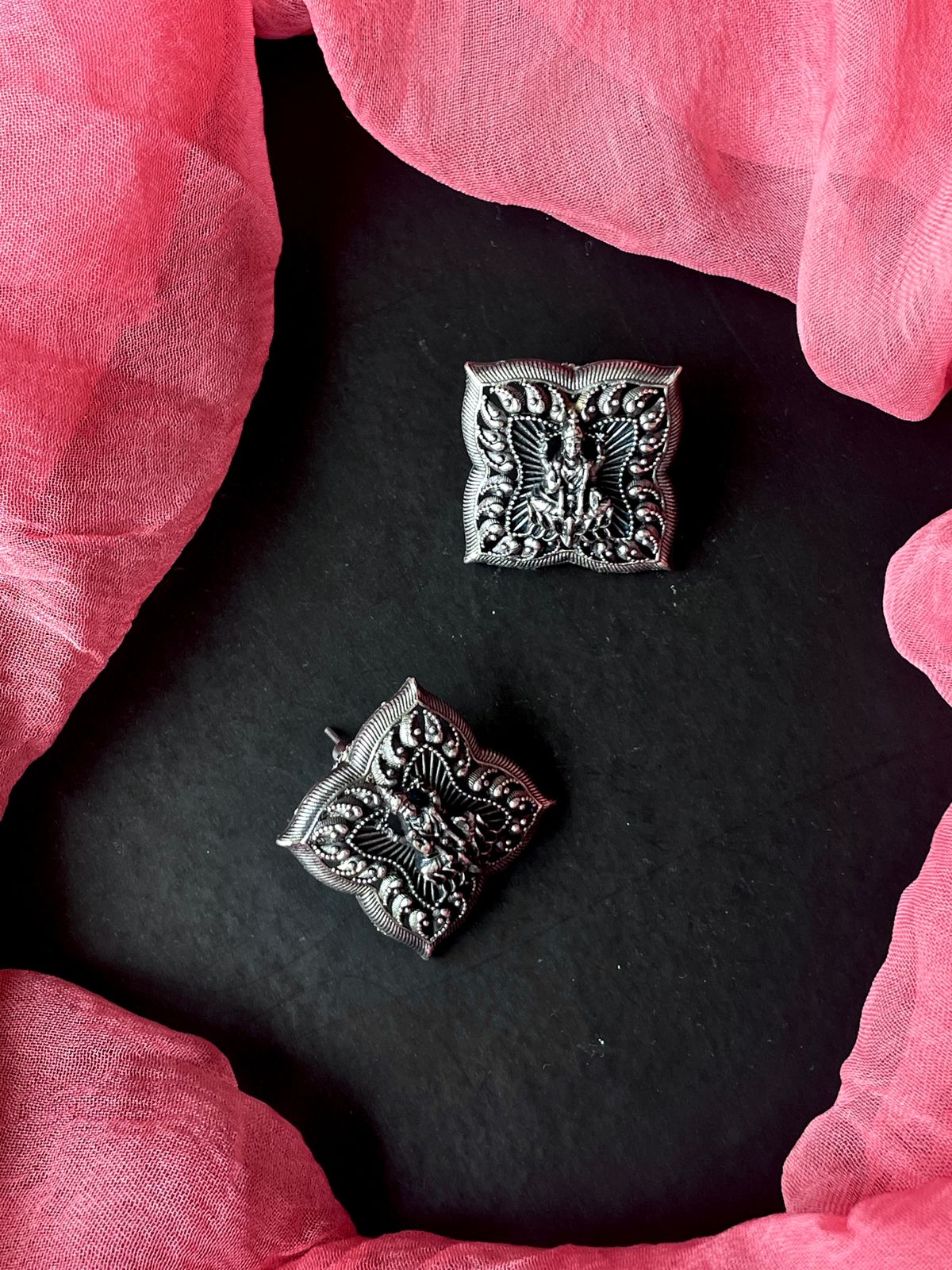 Oxidized Goddess Square shape Earring