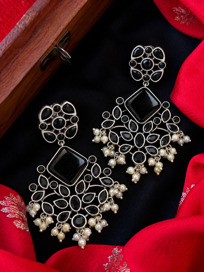 Monalisa Stone Oxidized Earring with Stone and beads work