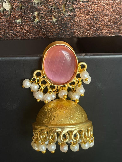 Monalisa Stone Top and Golden Jhumki Earring