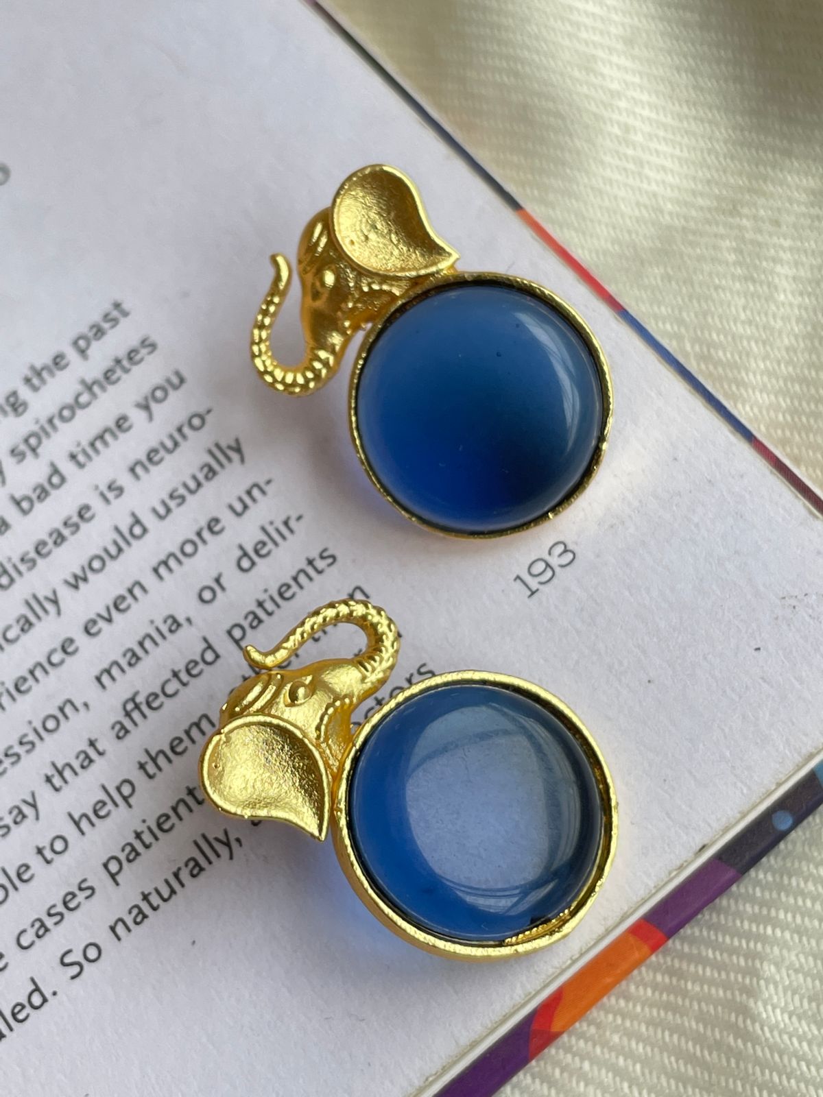 Monalisa Stone Elephant Shape Golden Stud Earring